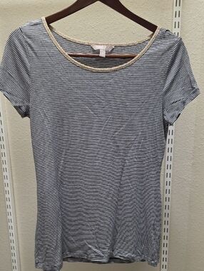 Banana Republic Navy & White Striped Short-Sleeve Top with Gold Trim